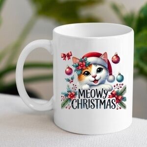 Meowy Christmas Cat Christmas White Ceramic Mug